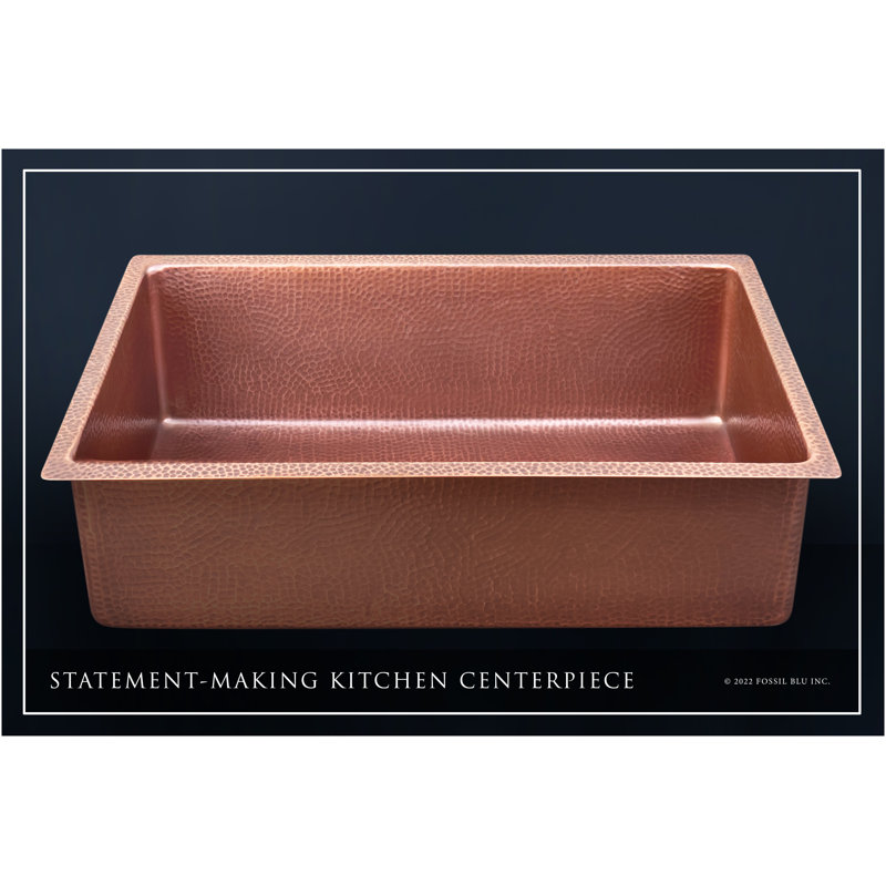 Fossil Blu Luxury 33" 12-Gauge Hammered Copper Undermount/Drop-In Sink, Medium Patina, Incl Accs