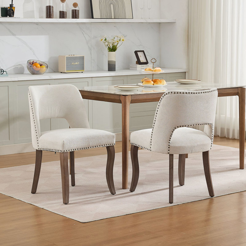 Ensemble de 2 chaises de salle à manger en bois, chaise d'appoint rembourrée moderne pour la salle à manger de cuisine, Beige