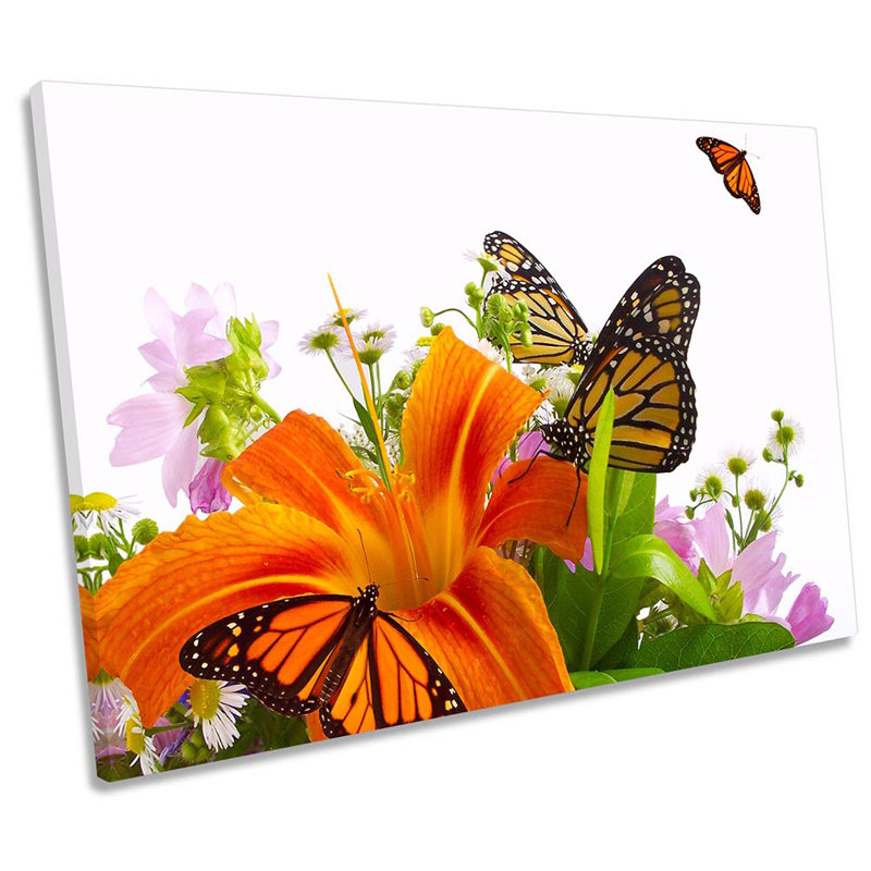 Floral Butterfly Flowers - Wrapped Canvas Print, 30.5cm H x 45.7cm W
