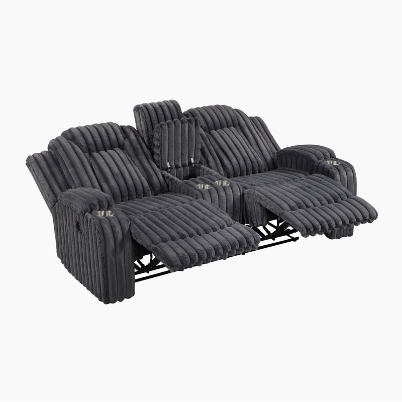 Bantry 74.5" Modern & Contemporary Corduroy Manual Double Reclining Loveseat with Space-Saving Wall-Hugger Design, Center Storage Console & 4 Cup Holders