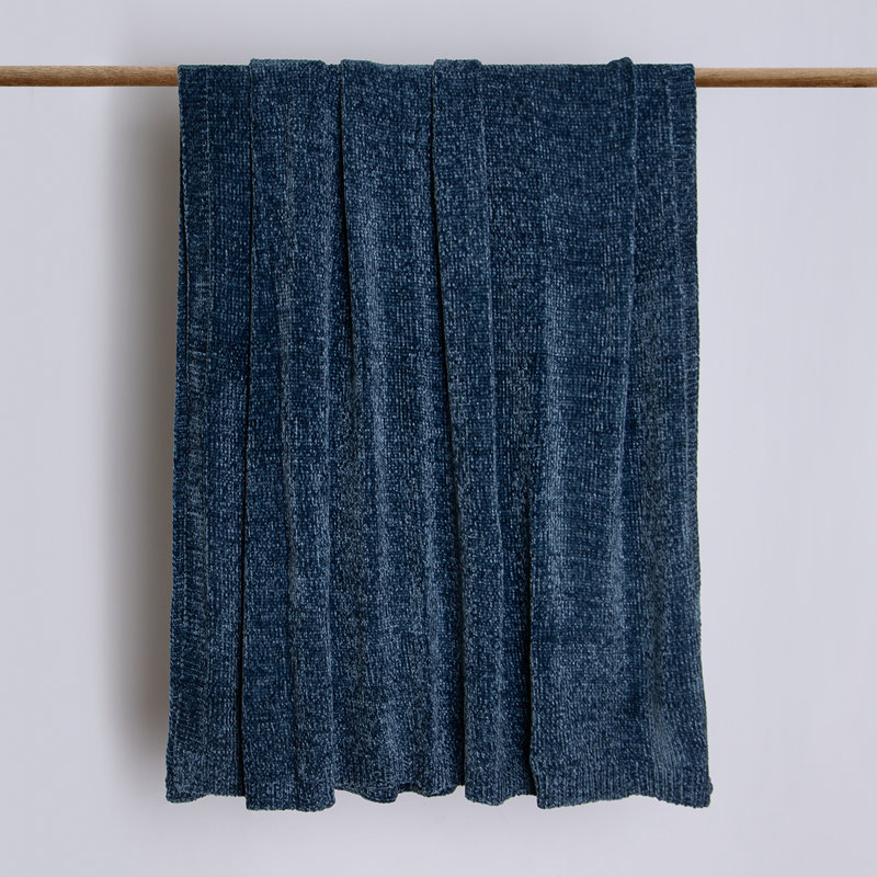 Caspian Oversized Luxe Shimmer Chenille Blanket, Navy