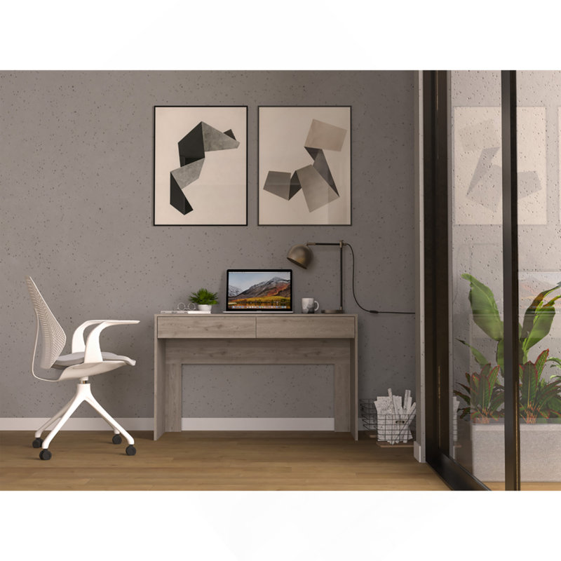 Bureau d'ordinateur avec deux tiroirs d'écriture, gris clair, Gris