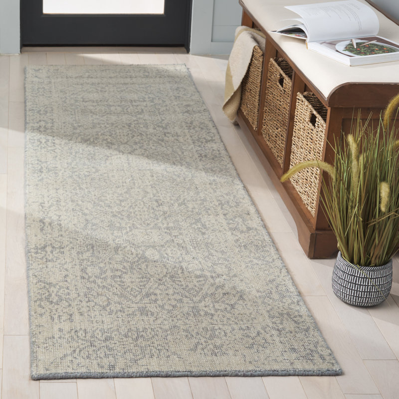 Tapis oriental gris en laine / coton tissé à la main Maharaja, Tapis de couloir 2 pi 3 po x 8 pi