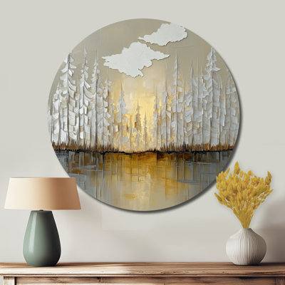 Modern Forest Golden Grey Horizon - Landscapes Round Metal Wall Decor