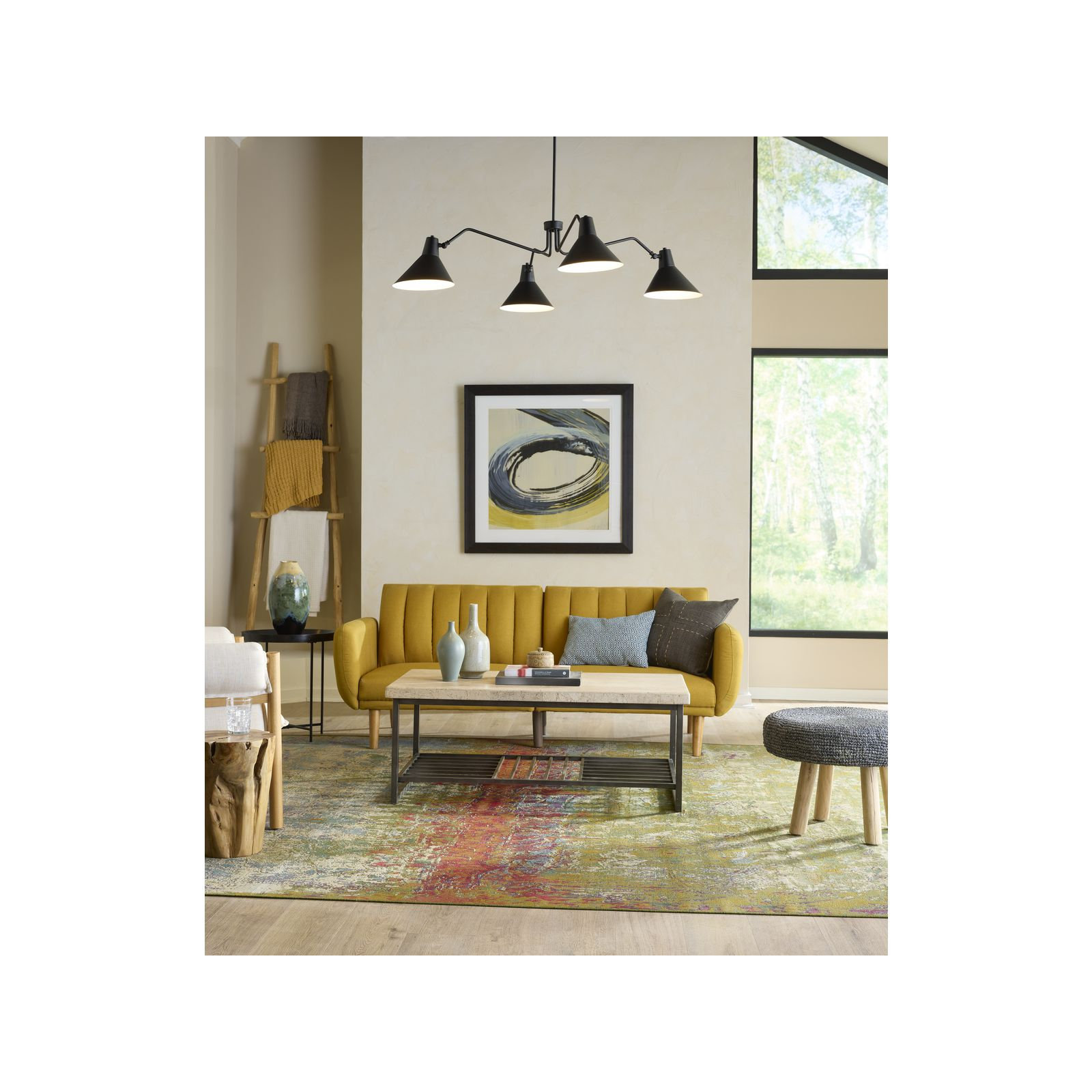 4 - Light Dimmable Chandelier, Matte Black, Black