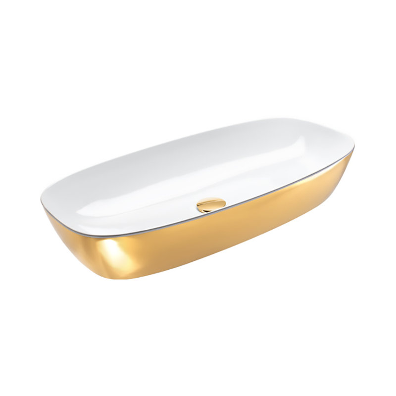 Gold And Silver 31.5'' L Bathroom Sink, White/Gold