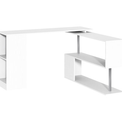 55" L-shaped Rotating Office Workstation, Modern Home With Shelves, White, Space Saving For Bedroom, Living Room, Den Area Computer Desk 3 White Workstation Office,