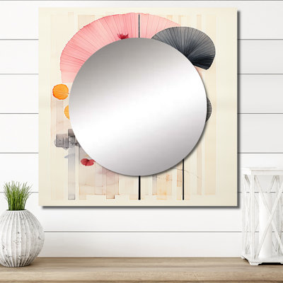Asian Art Seashell Sumi IX - Grand miroir carré asiatique pour décoration murale