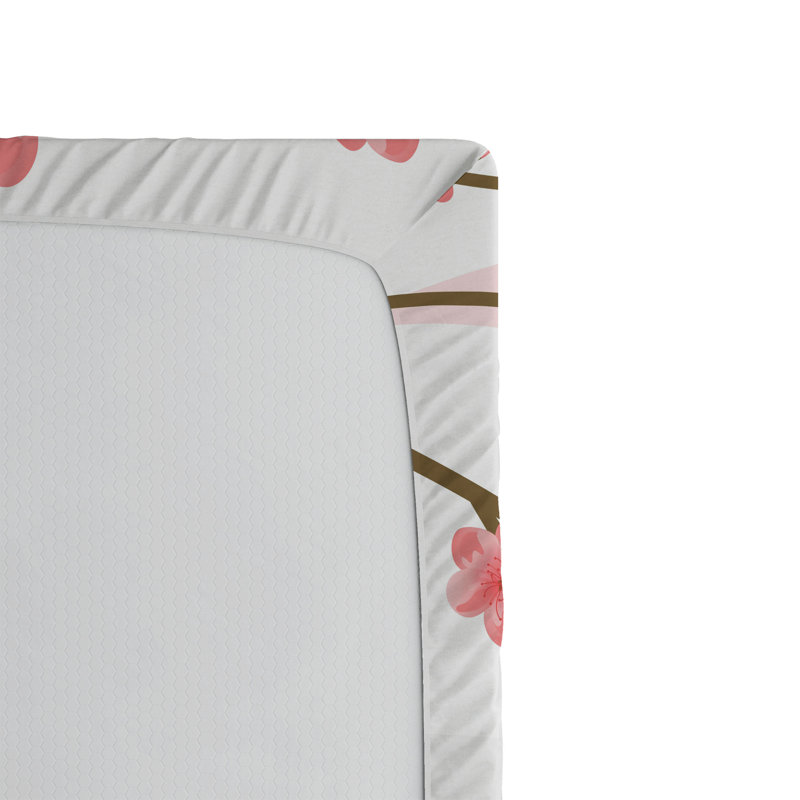 Ambesonne Flower Fitted Sheet 2-Pack Cherry Blossom Art Pink Green, Queen Fitted Sheet