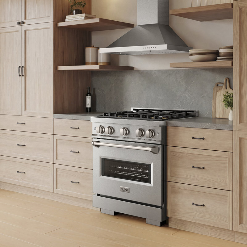 ZLINE 30 in. Classic Gas Range with DuoPro Cooktop and Convection Oven in Black Stainless Steel, Satin Stainless Steel