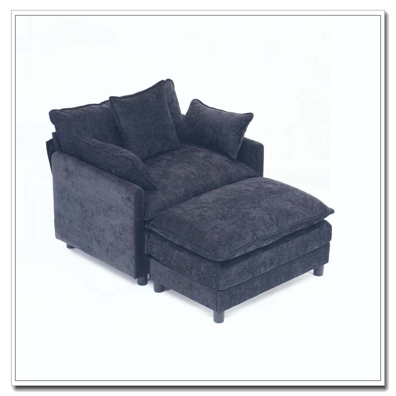 Fauteuil en chenille avec repose-pieds, Noir