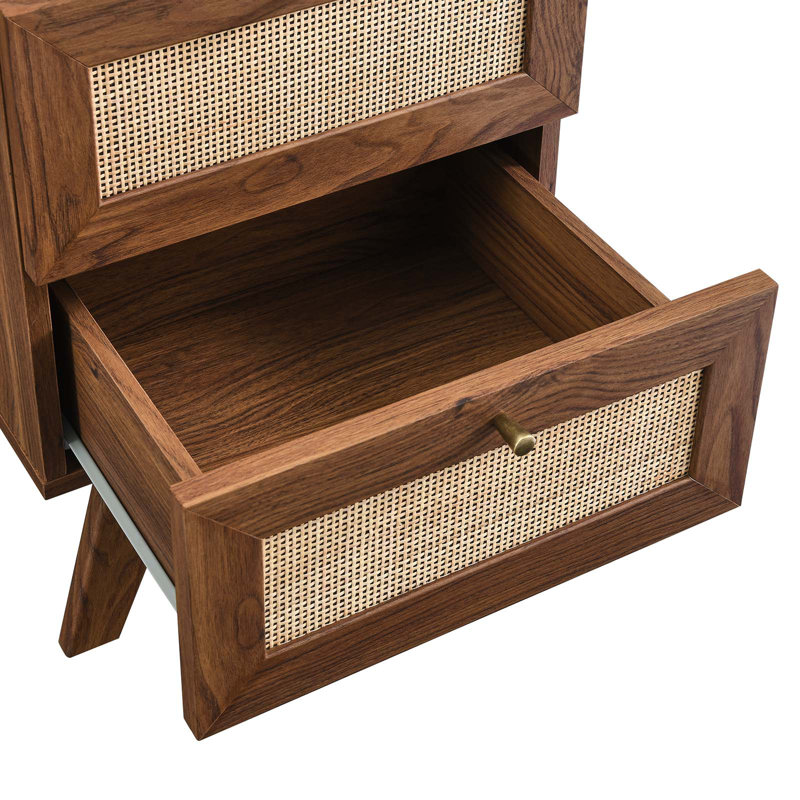 Table de chevet 2 tiroirs Modway Soma Rattan Weave, Noyer