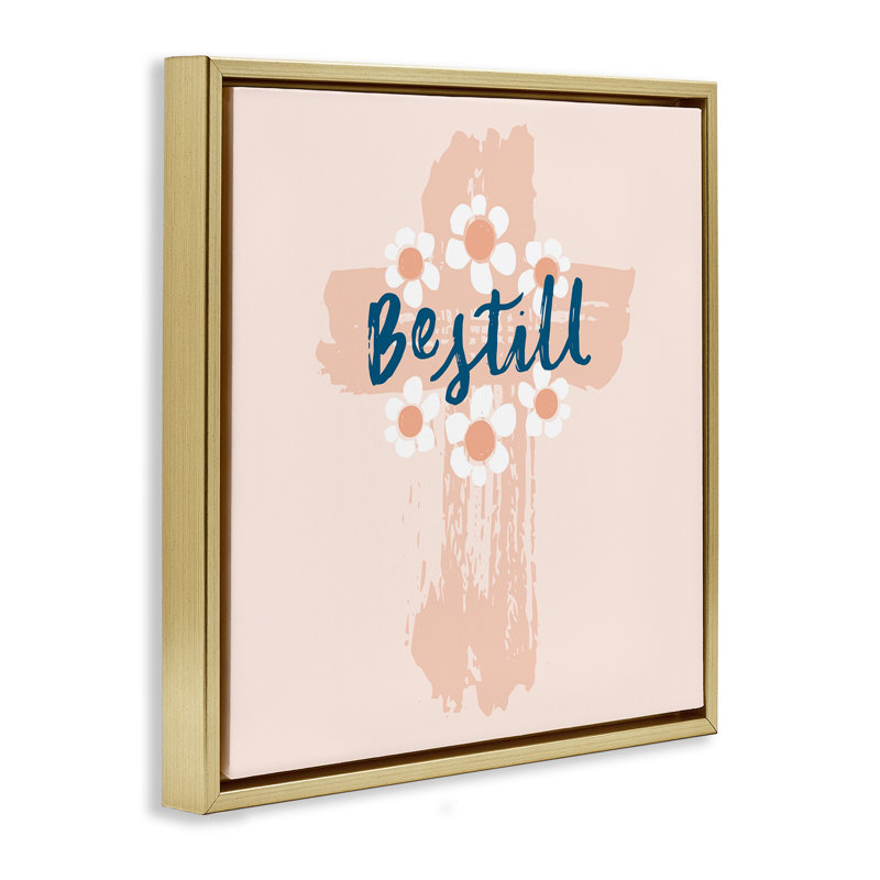 "Be Still" Pastel Cross Floater, toile par Blue Chair Blessing, Cadre flottant métallique doré, H 18 po x l 18 po
