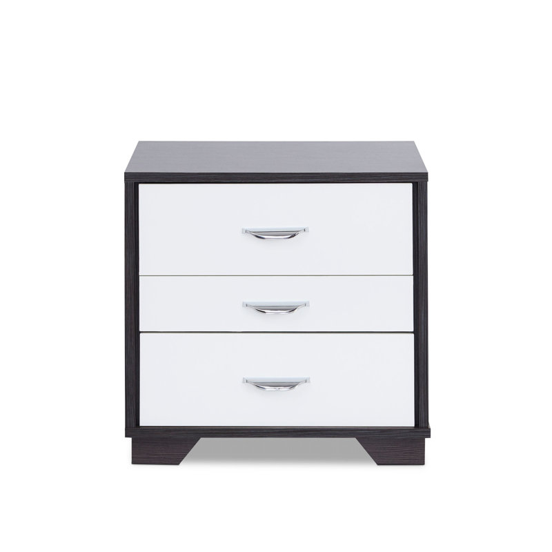 Table d'appoint rectangulaire blanche et noire, 3 commodes, 15,94 po Profondeur, compartiment de nuit contemporain en bois et fabrication en Pb