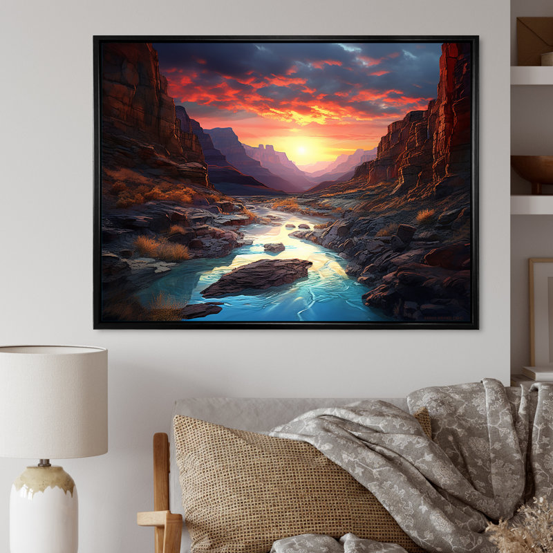 «Canyon Desert Sunset I», reproduction d'art sur toile, H 24 po x l 32 po x P 1 po, Cadre flottant noir