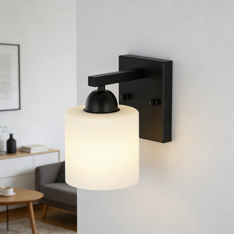 Hardwired Wall Sconce Light Fixture With Milk Glass Shade, Dimmable E26 Socket For Living Room, Hallway, And Bedroom