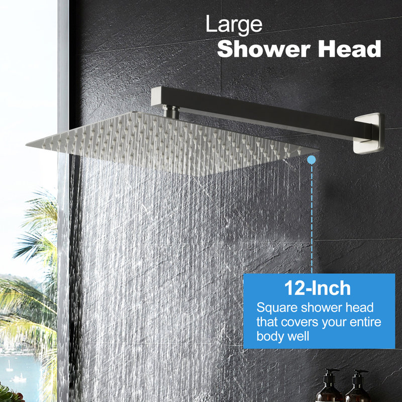 Shower System With 3 Body Jets,12 Inch Wall Mounted Rainfall Shower Set Rain Shower Head And Handheld Spray,slide Bar
