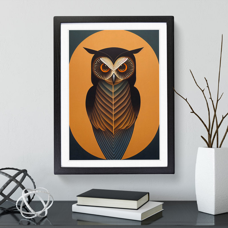 XV1022-795X Art Nouveau Owl No.2 - Single Picture Frame Print, Black, 64cm H x 46cm W
