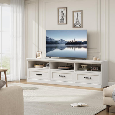 70" TV Stand for 75 inch TV, Mid-Century Modern Entertainment Center with 3 Drawers & Shelves by Winston Porter