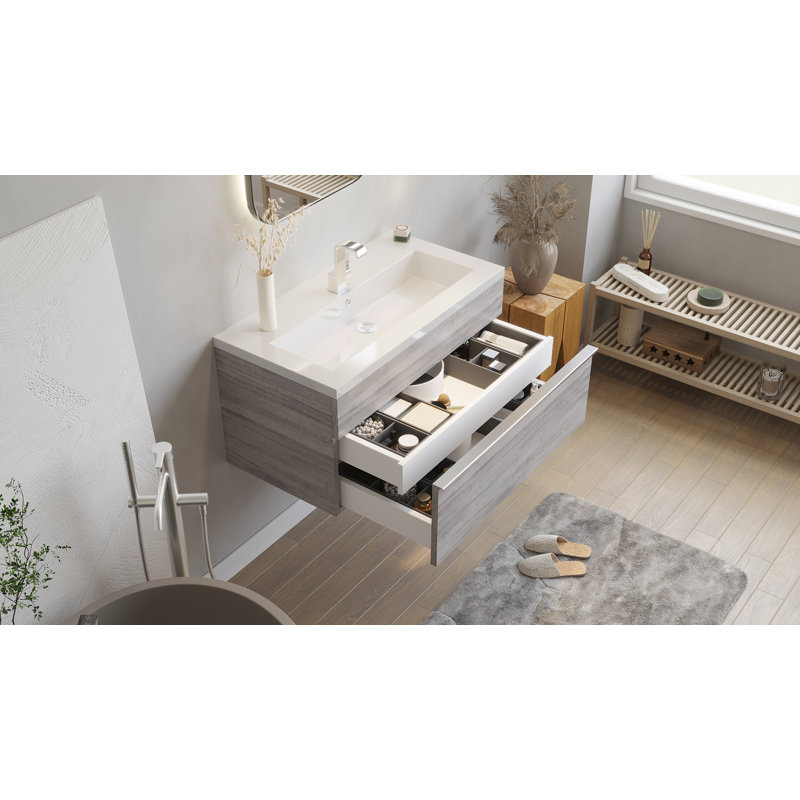 Ensemble de meuble-lavabo mural simple 30 po avec plateau en marbre Arlie, Soho