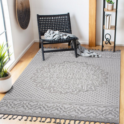 Gray/White /Medallion Indoor/Outdoor Area Rug