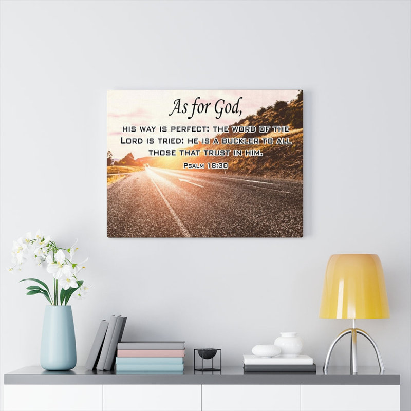 Quant à Dieu, psaume 18: 30, écriture chrétienne, art mural, verset de la Bible, prêt à être accroché