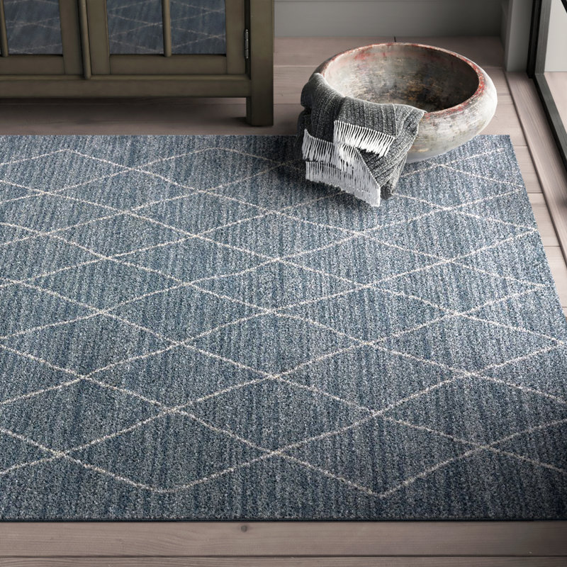 Pantaleon Geometric Blue Area Rug, Rectangle 5'3" x 7'7"