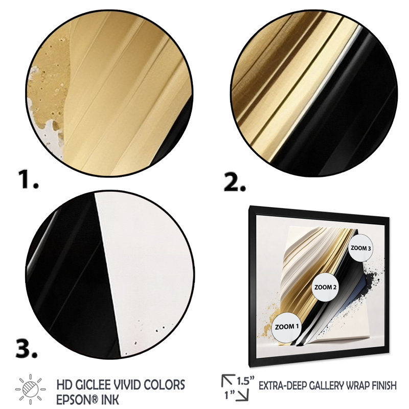 «Black and Gold Cubic Expression IV», impression sur toile, Impression noire sur toile encadrée, H 16 po x l 16 po x P 1 po