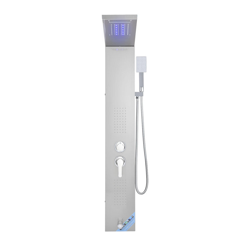 Système de tour de panneau de douche en acier inoxydable avec 5 modes - Pomme de pluie, lumières DEL, jets pour le corps à haute pression et douche à main pour une salle de bain luxueuse