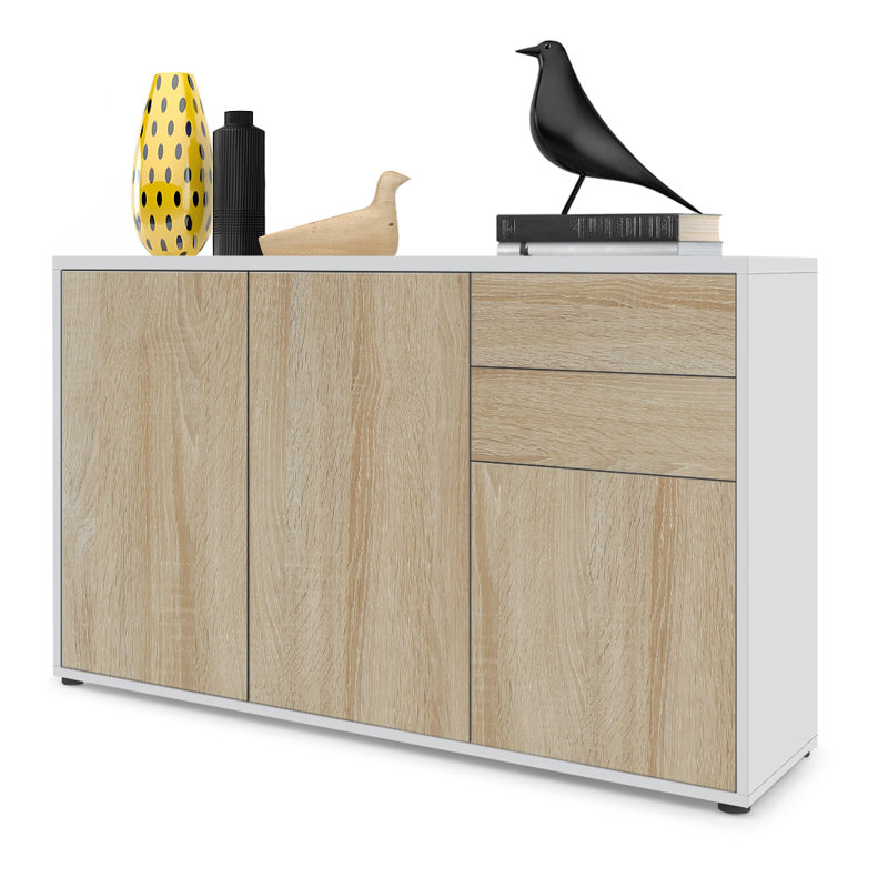 Mcdevitt 117cm Sideboard, White (Matt)/Rough-cut Oak