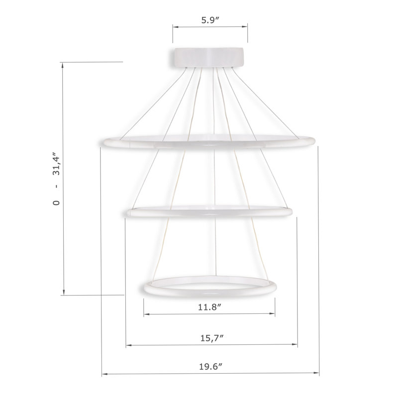 Elegant Adjustable Chandelier, 30 to 50 Diameter, White Aluminum Body | LED 6500K, 60-80 Watts | Modern Design with Electrostatic Coating | Perfect for Living Rooms, Dining Areas & Contemporary Spaces