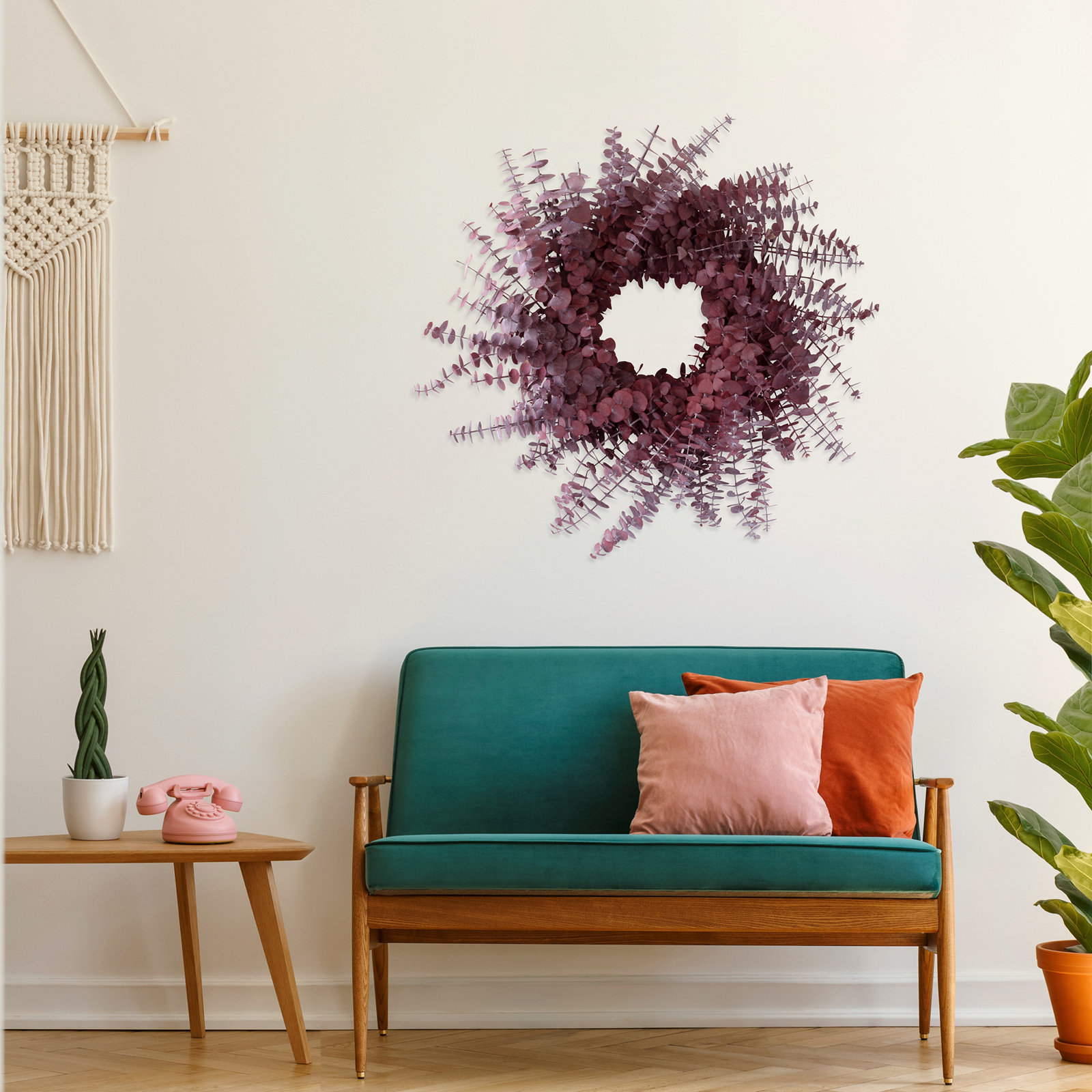 19'' Handcrafted Preserved Eucalyptus Baby Eucalyptus Wreath, Wine
