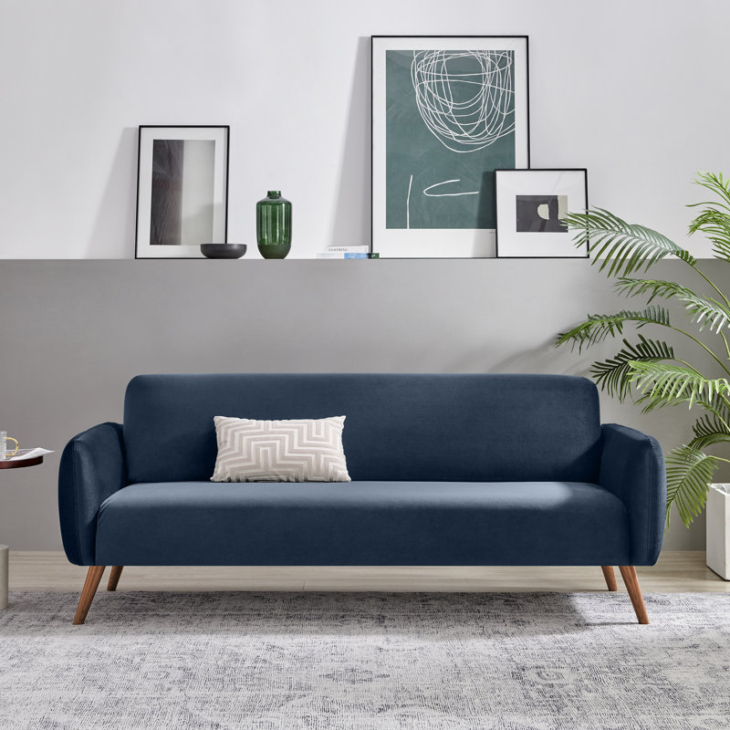 Tolly Seater Sofa Modern Deco Design - Soft Touch Luxury Velvet Retro Accent Chair In a Box, Blue Velvet, 3