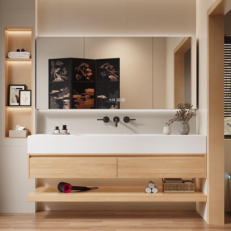 Armoire de salle de bain rétro, H 18,9 po x l 47,24 po x P 19,69 po, Burlywood