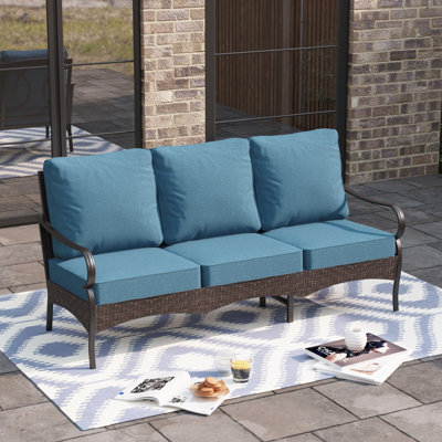 76'' Wide Metal Outdoor Patio Sofa with Cushions