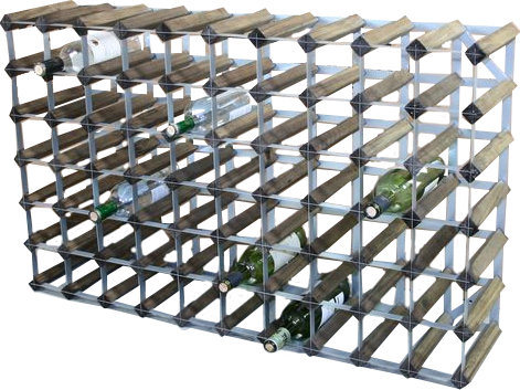 Liddle 70 Bottle Floor Wine Bottle Rack, Walnut Stained Pine / Galvanised Steel
