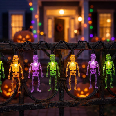 Halloween Skull String Lights Outdoor,Multicolor LED Skeleton Lights Plug-in Connectable, IP44 Waterproof UL Listed Hanging Halloween Decorations for Patio Porch Party