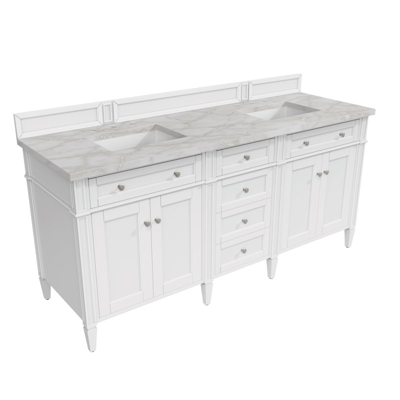 Brittany 72 in. Double Vanity, Bright White, Victorian Silver