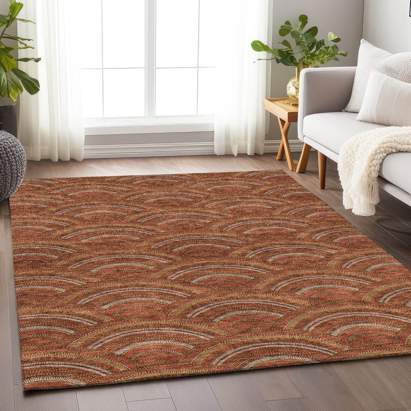Premium Machine Washable Prisco Paprika Rug, Rectangle 10' x 14'