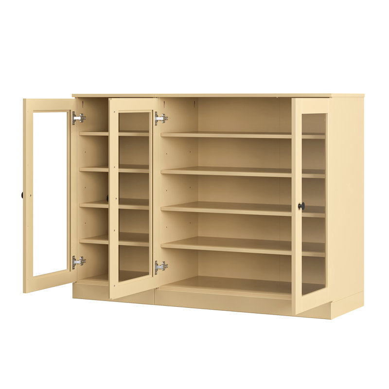 Armoire de rangement à chaussures 100% en bois massif avec porte en verre, tablettes réglables, rangement modulaire pour vestibule, l 48,5 po x H 35,75 po