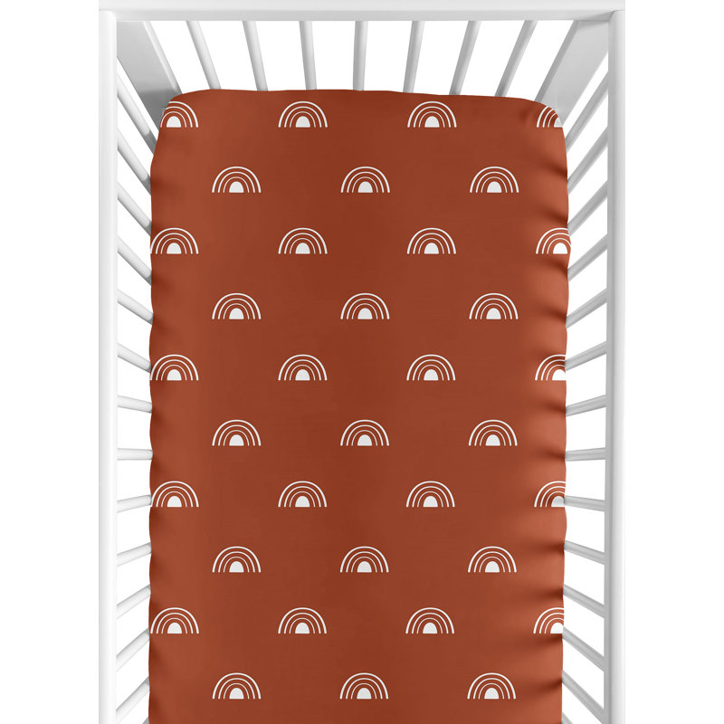 Drap-housse pour lit de bébé Boho Rainbow, Orange rouille / blanc