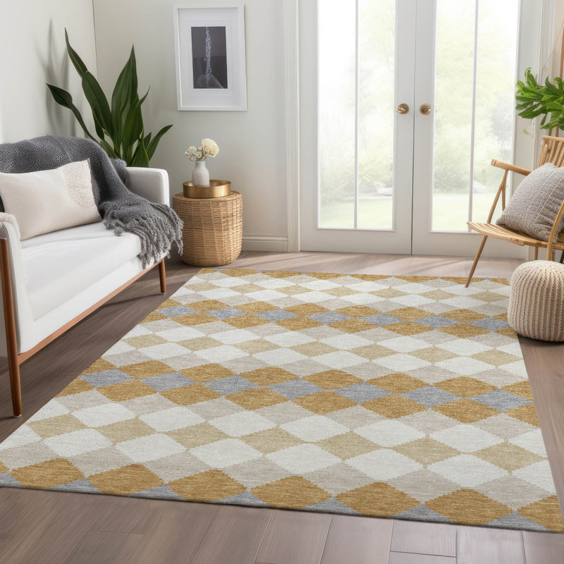 Tapis géométrique de qualité supérieure lavable à la machine Bunderberg AMF1007, Rectangle 9 pi x 12 pi