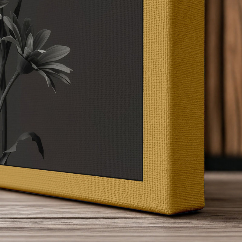 Gerbera Study in Grey Botanical - Wrapped Canvas, 18x12 - 45.7 x 30.5 cm, Ochre Border