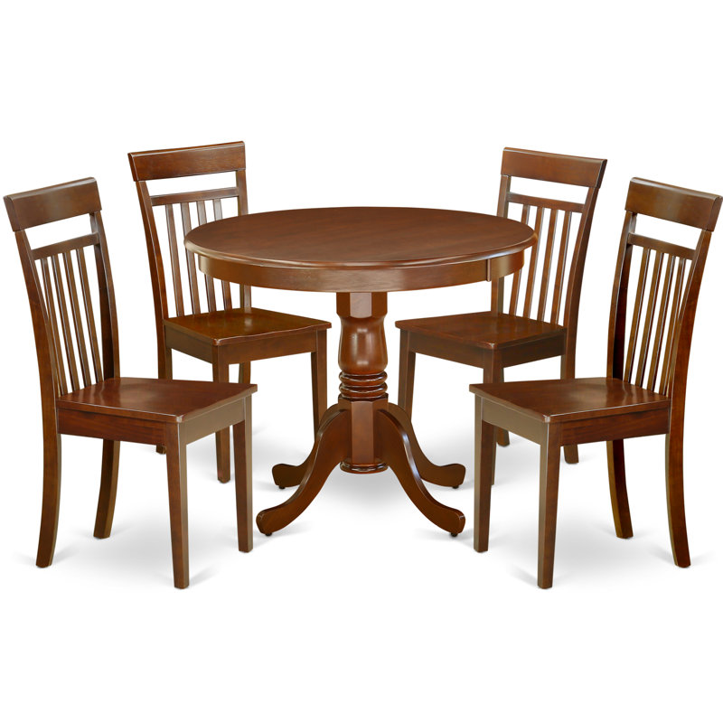5 Piece Dining Table Set for 4 Includes a Round Kitchen Table with Pedestal and 4 Faux Leather Dining Room Chairs, Mahogany