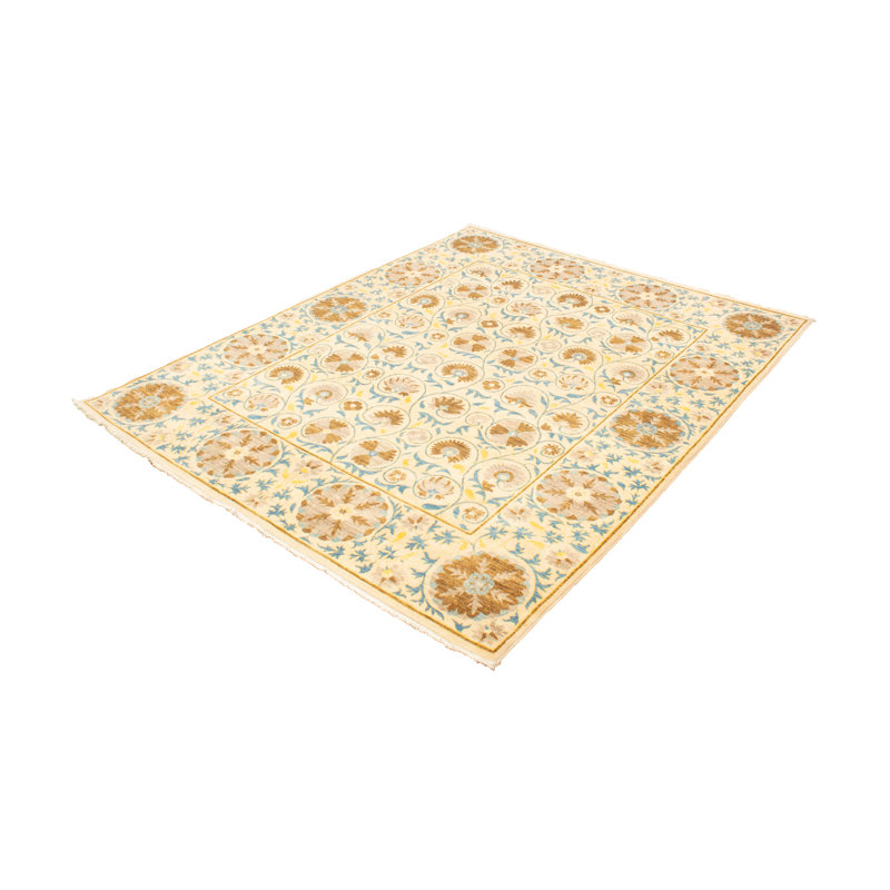 Tapis décoratif en laine de conception unique noué à la main New Age Lahore Ivoire/bleu clair/brun 8 pi 1 po x 10 pi 1 po Bruyn