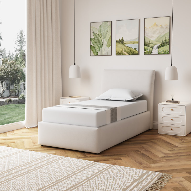 Upholstered Ottoman Storage Bed, Single (3'), Beige