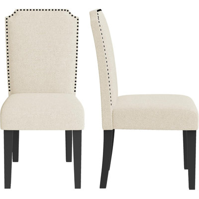 Set of 2 Upholstered Dining Chairs with   Wood Frame & Rubberwood Legs. Nailhead Trim. 500 lbs Capacity Cotton Linen Fabric for Dining Room. Kitchen. Restaurant