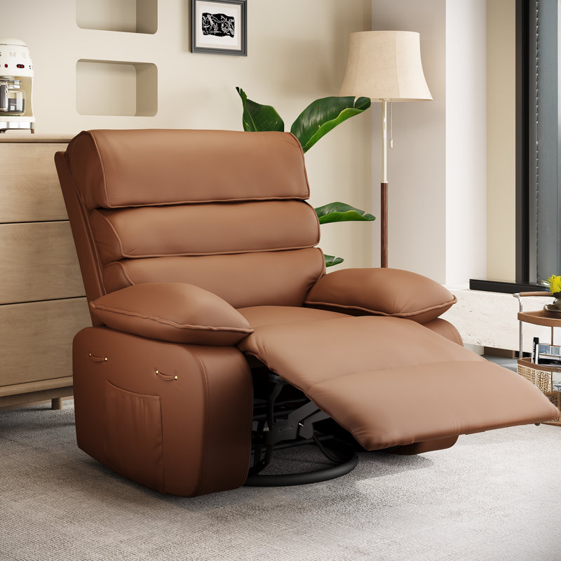 Fauteuil inclinable en similicuir de 34 po de large avec massage et chauffage Dendrick, Brun