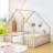 Wood House-Shaped Floor Bed With Guardrails-528129499-528129508