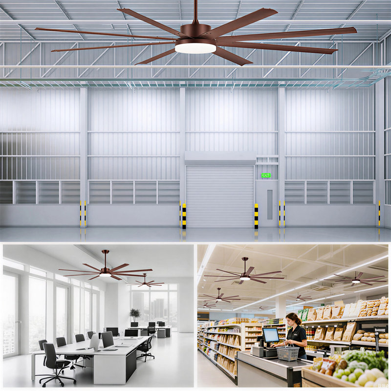 Ventilateur de plafond industriel de 88 pouces avec moteur PM CC et lumière, Coffee